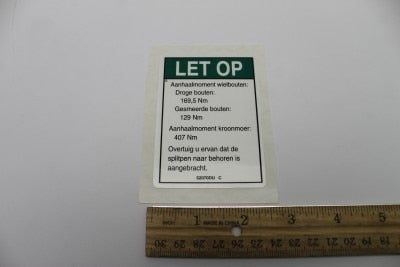Genie Part # 52070DUGT – Tire Specs Decal