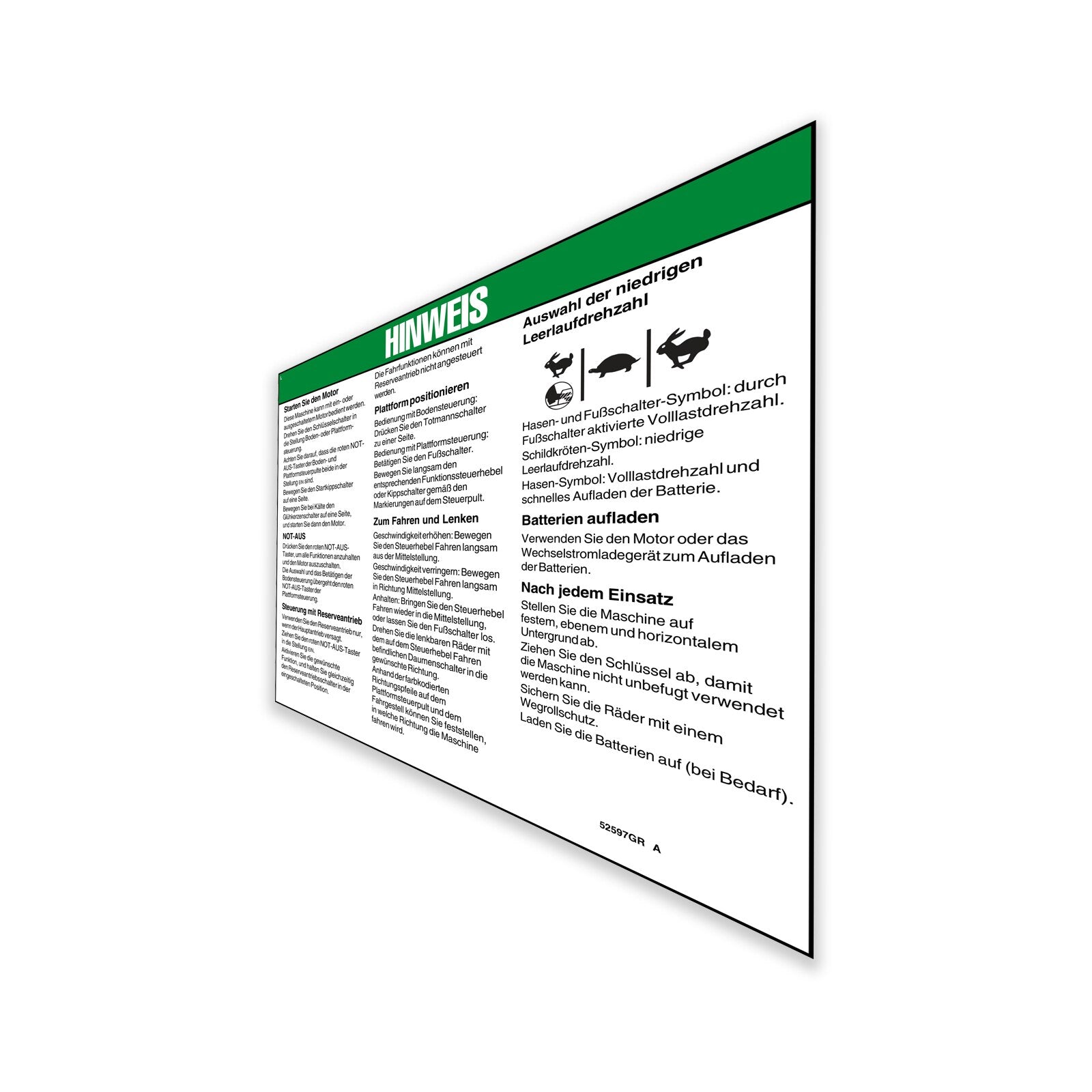 Genie Part # 52597GRGT – Decal, Notice, Oper Inst Be
