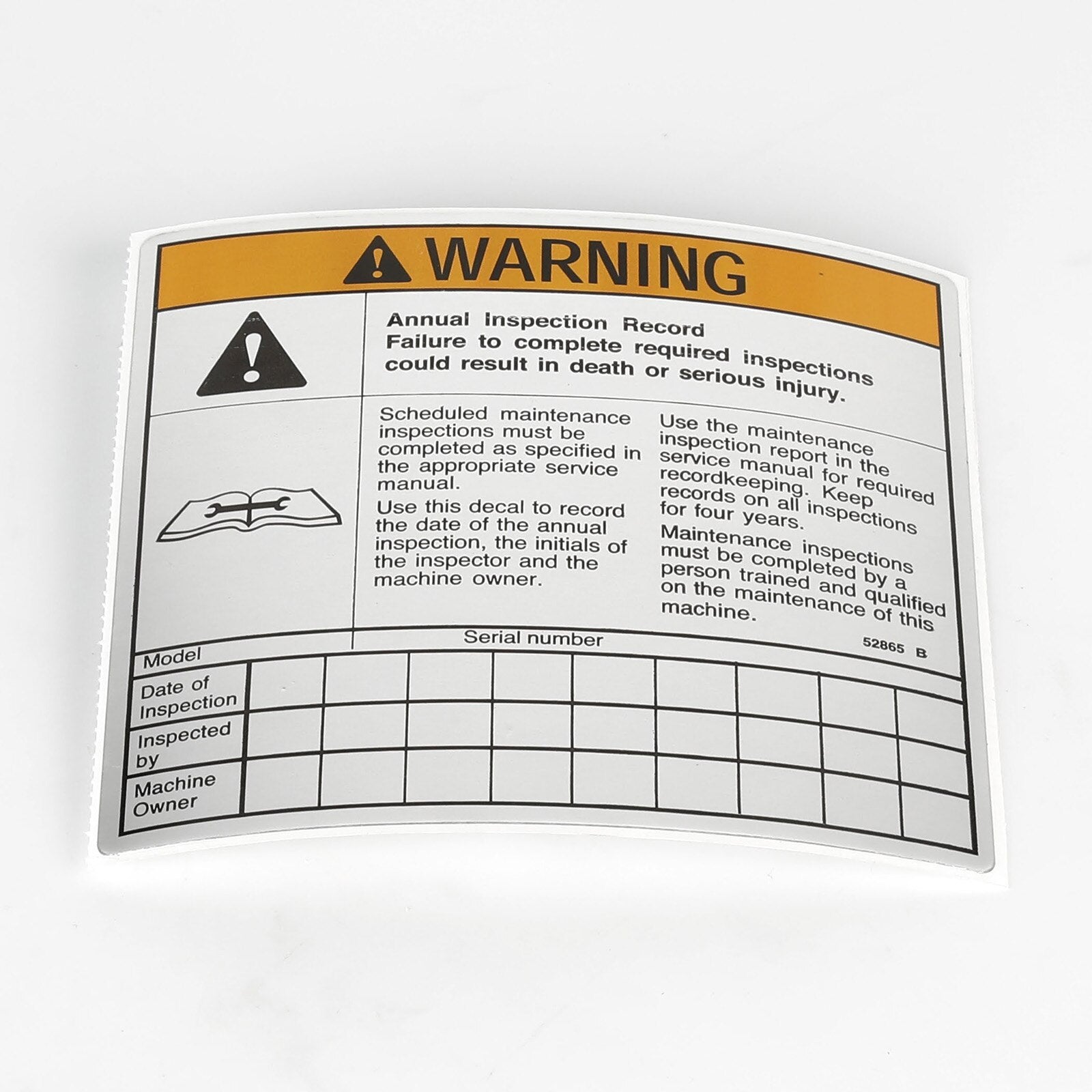 Genie Part # 52865GT – Decal, Annual Insp