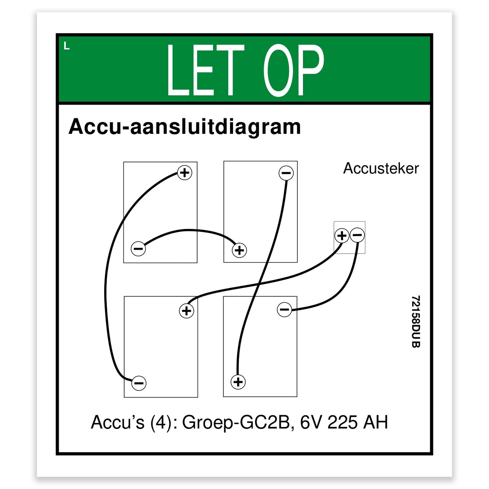 Genie Part # 72158DUGT – Battery Conn Diag Decal