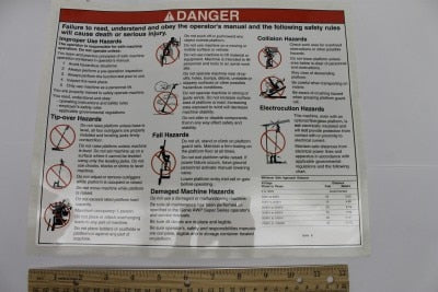 Genie Part # 72843GT – Decal, Danger, General Safe, AWP