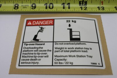 Genie Part # 72850GT – Decal, Danger, Max Cap Tray