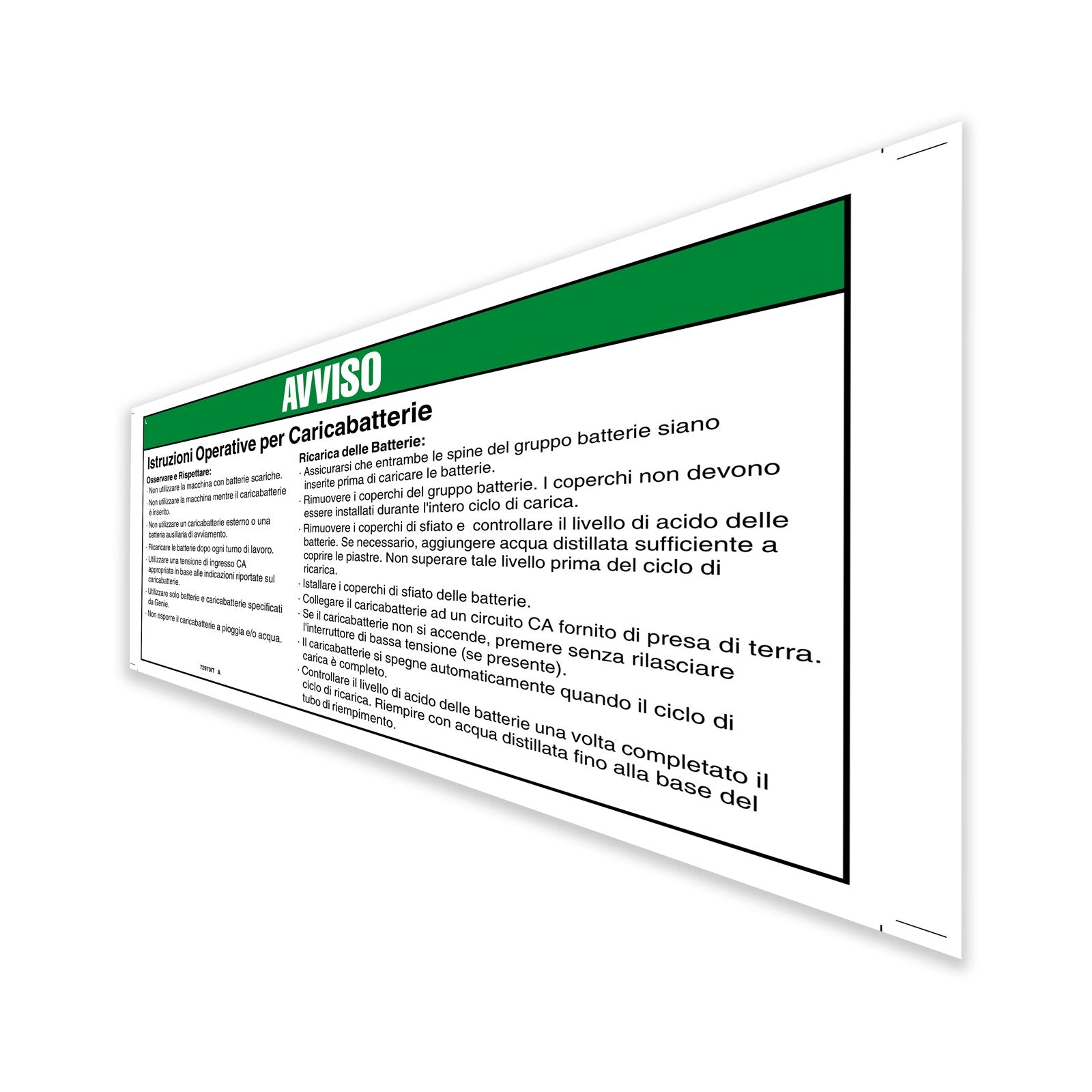 Genie Part # 72970ITGT – Decal, Notice, Charger Instruc