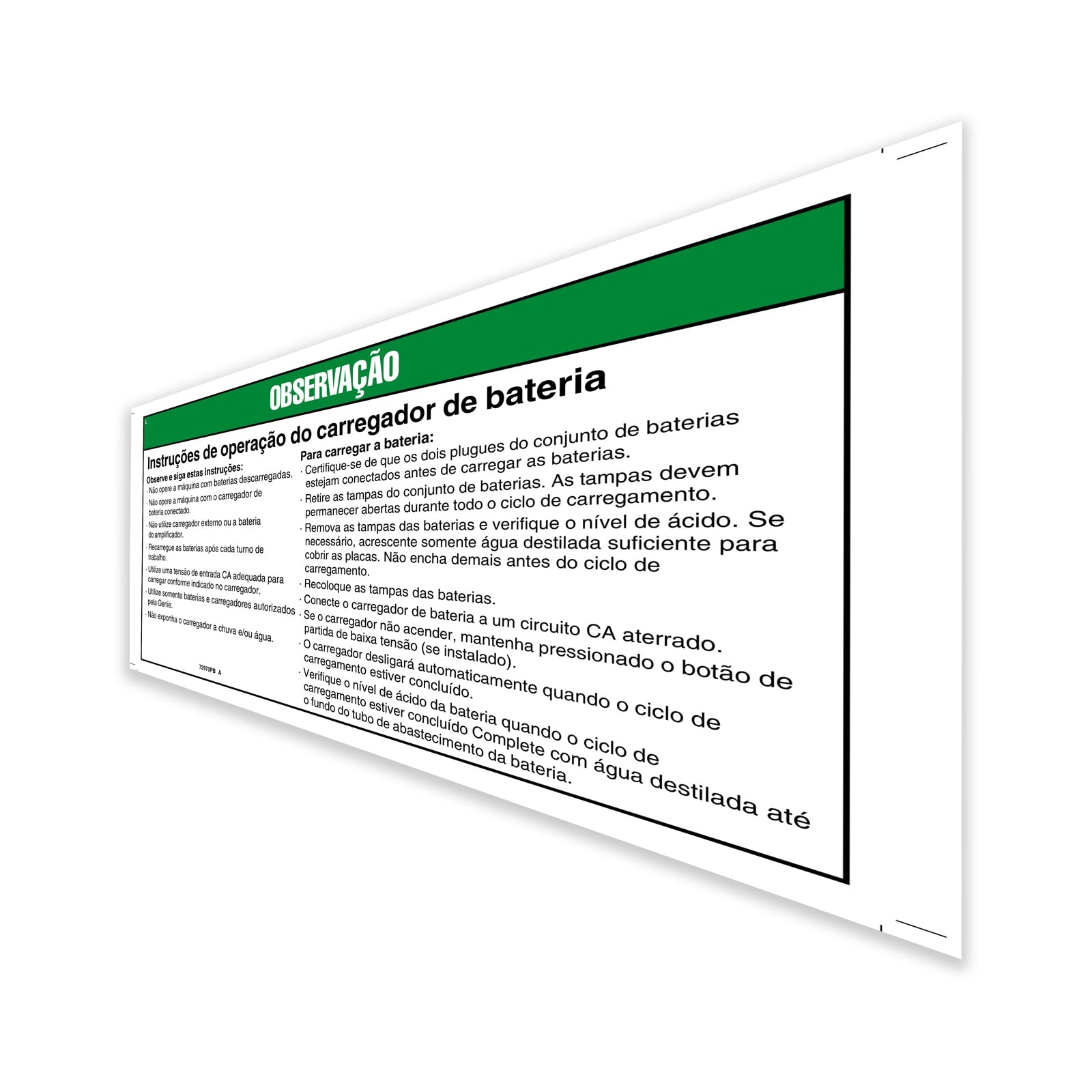 Genie Part # 72970PBGT – Decal, Notice, Charger Instruc