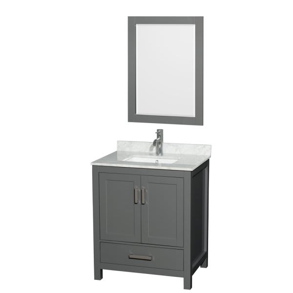 Wyndham Sheffield Dark Gray Single Bathroom Vanity 30" With Mirror & Square Sink