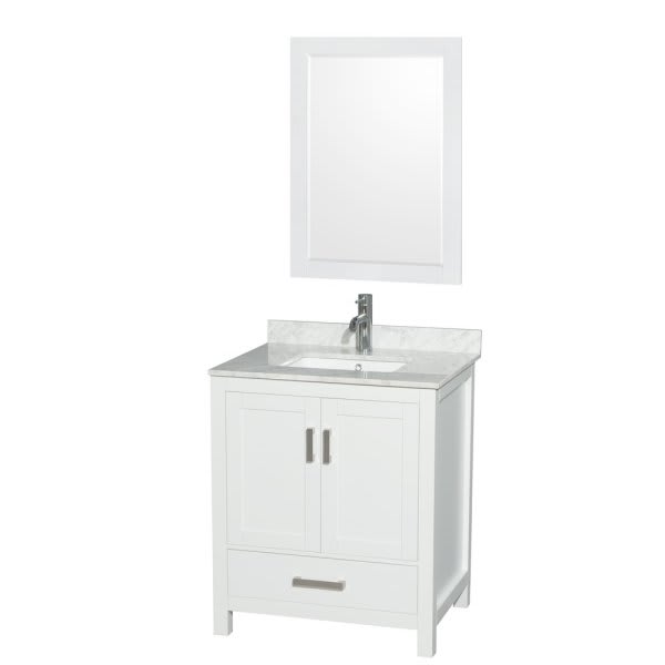 Wyndham Sheffield White Single Bathroom Vanity 30"With 24" Mirror & Square Sink