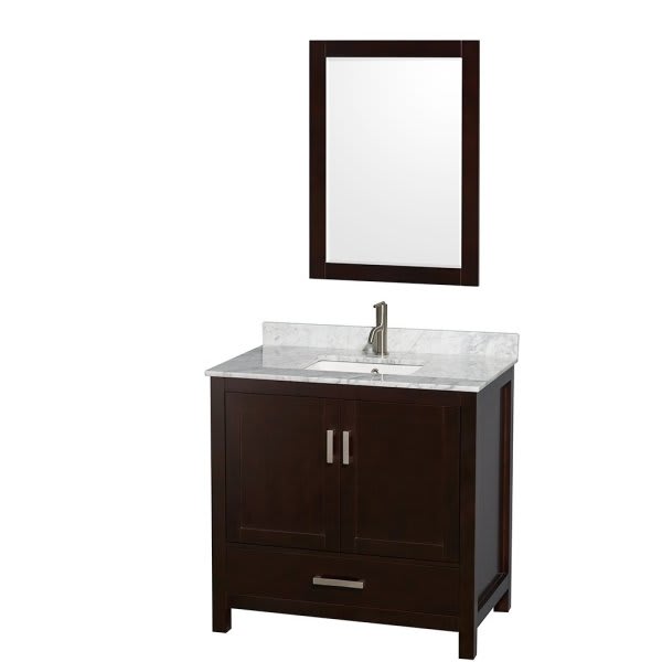 Wyndham Sheffield Espresso Single Bathroom Vanity 36" With Mirror & Square Sink