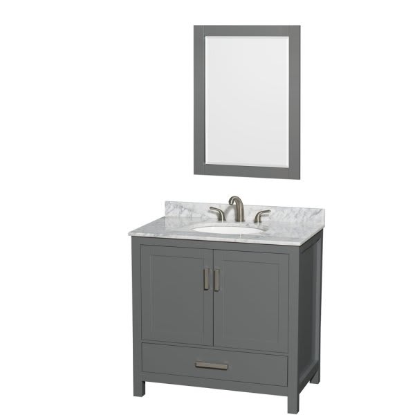 Wyndham Sheffield Dark Gray Single Bathroom Vanity 36"With Oval Sink And Mirror