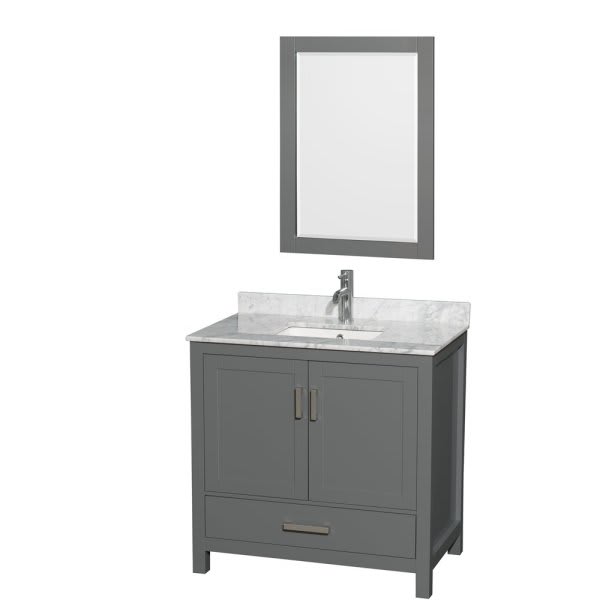 Wyndham Sheffield Dark Gray Single Bathroom Vanity 36"With Square Sink & Mirror