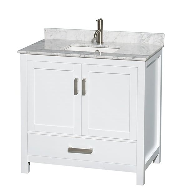 Wyndham Sheffield White Single Bathroom Vanity 36" With Square Sink & No Mirror