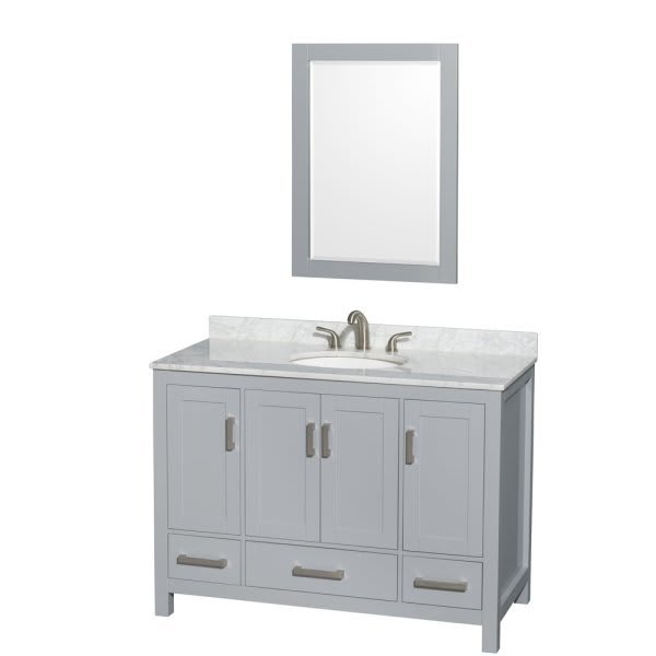 Wyndham Sheffield Gray Single Bathroom Vanity 48" W/ Oval Sink And 24" Mirror