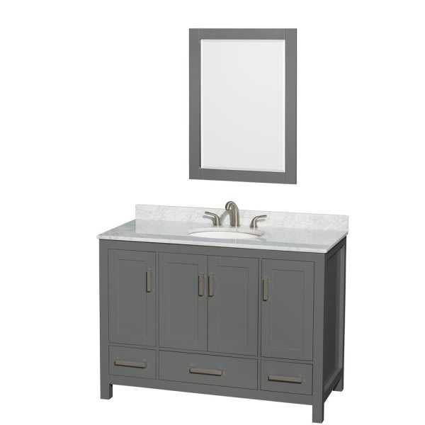 Wyndham Sheffield Dark Gray Single Bathroom Vanity 48" With Oval Sink And Mirror