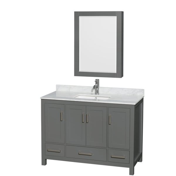Wyndham Sheffield Dark Gray Single Bathroom Vanity 48" With Medicine Cabinet