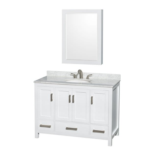 Wyndham Sheffield White Single Bathroom Vanity 48" With Oval Sink