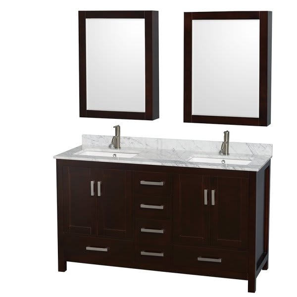 Wyndham Sheffield Espresso Double Bathroom Vanity 60" With Square Sink &cabinet