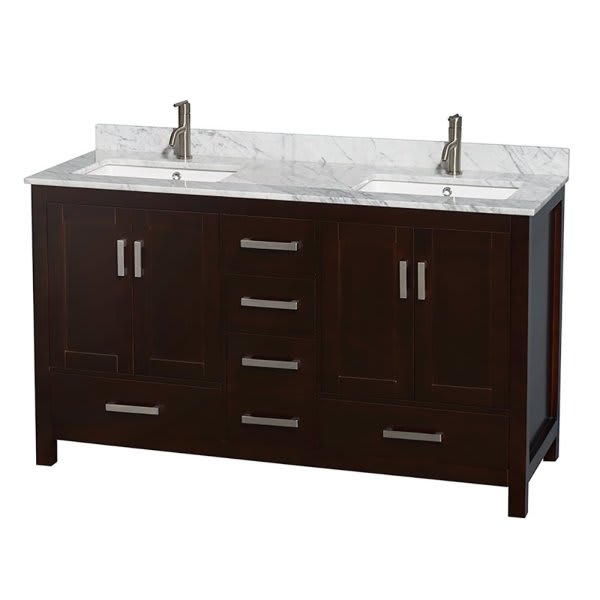Wyndham Sheffield Espresso Double Bathroom Vanity 60" With Square Sink