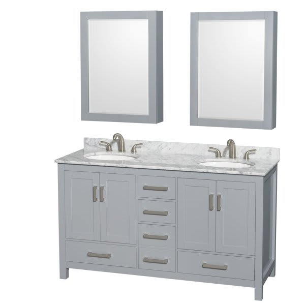 Wyndham Sheffield Gray Double Bathroom Vanity 60" With Countertop & Cabinet