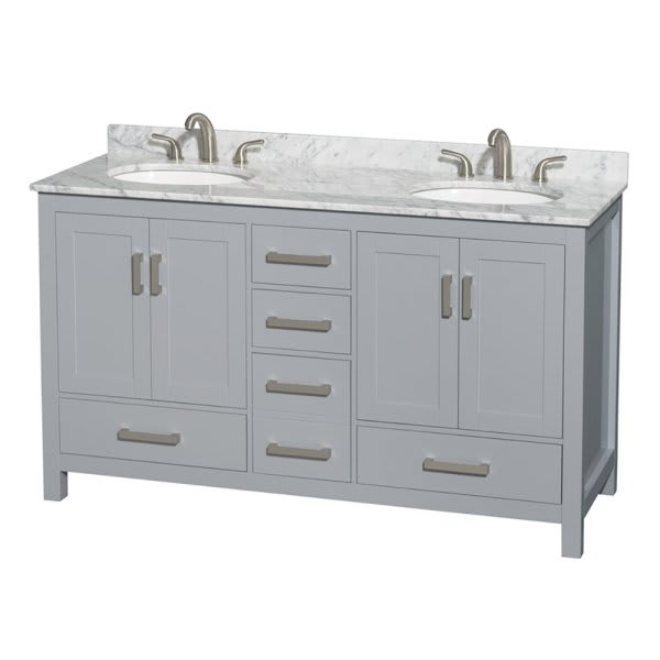 Wyndham Sheffield Gray Double Bathroom Vanity 60" With Countertop & Oval Sink