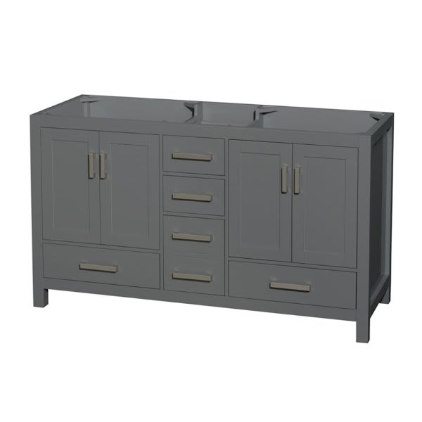 Wyndham Sheffield Dark Gray Wood Double Bathroom Vanity 60" Without Countertop
