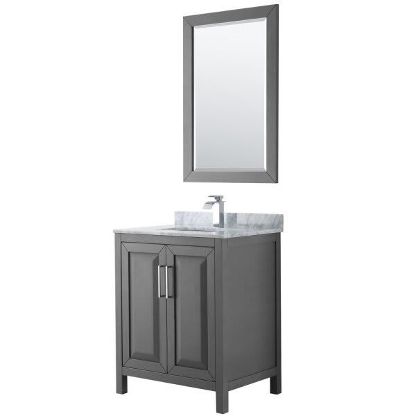 Wyndham Daria Dark Gray Single Bathroom Vanity 30" W/ Square Sink & 24" Mirror
