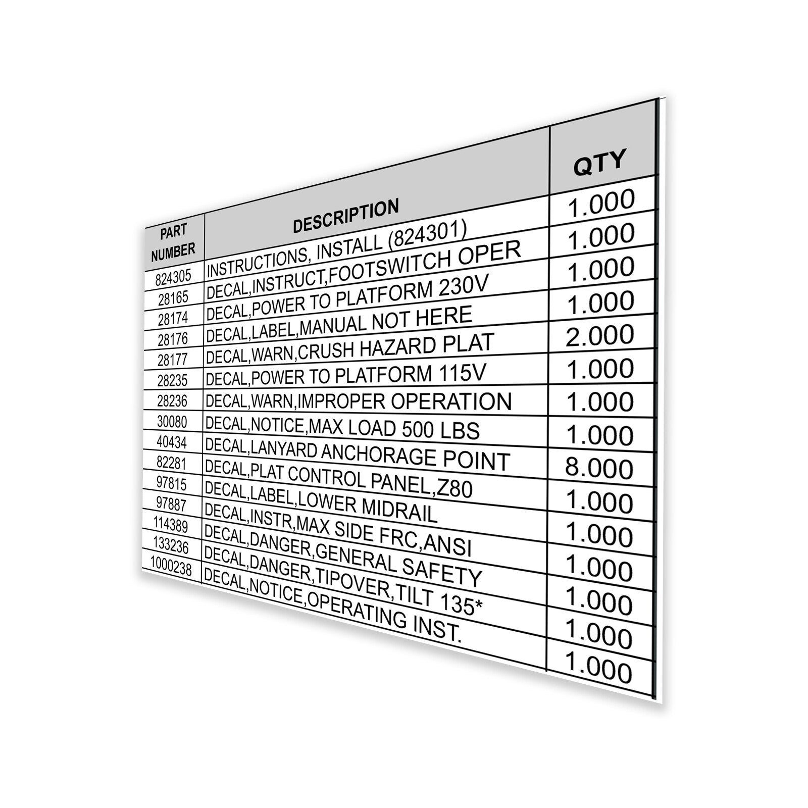 Genie Part # 824301GT – Decal Kit
