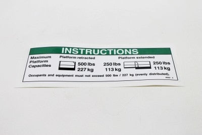 Genie Part # 82563GT – Decal, Instr-Max Cap 500 Lbs