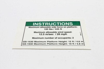 Genie Part # 82565GT – Decal, Instr-Side FRC, ANSI