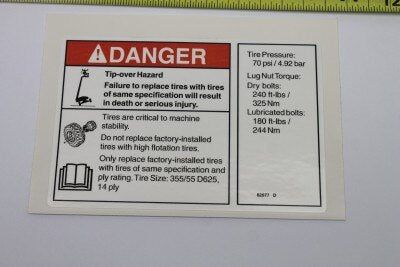 Genie Part # 82677GT – Tire Specs Decal