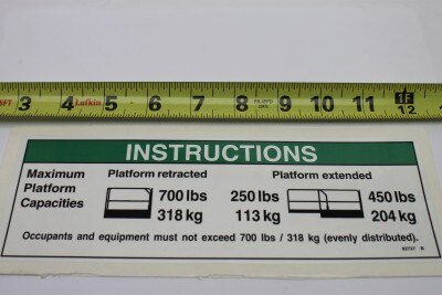 Genie Part # 82727GT – Decal, Instr-Max Cap 700lbs