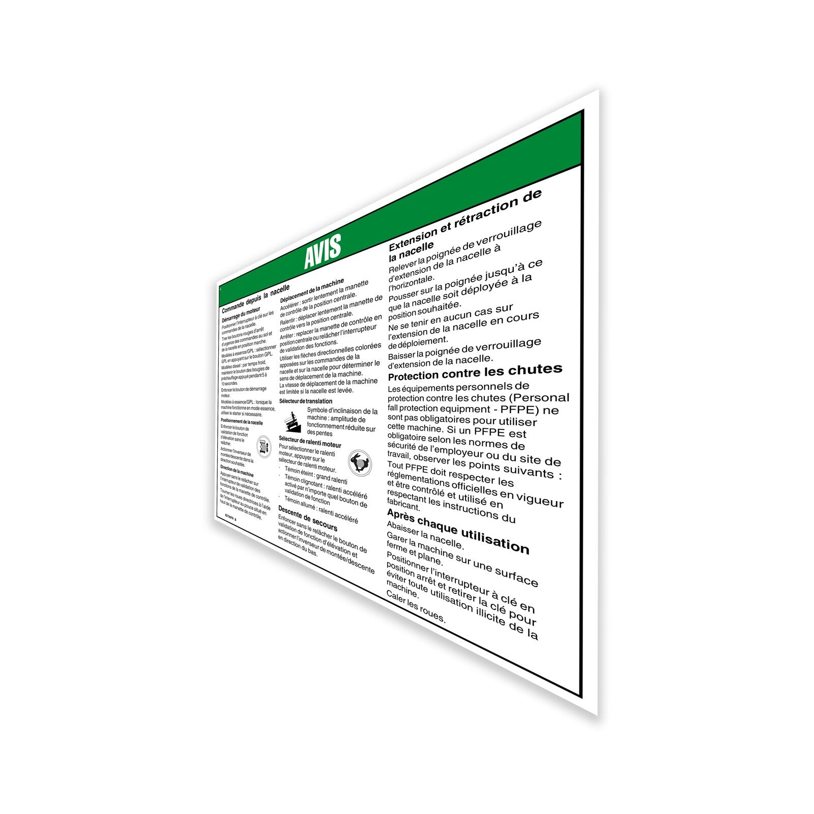 Genie Part # 82794FRGT – Decal, Notice, Op Inst, Platform