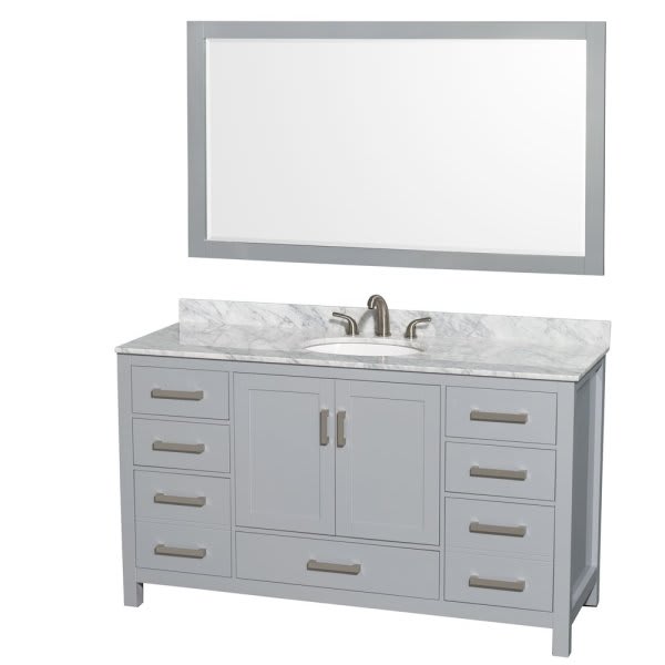 Wyndham Collection Sheffield 60 In. Single Bathroom Vanity W/ Top, Sink, And Mirror (Gray)