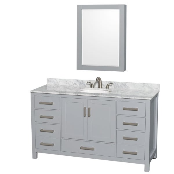 Wyndham Collection Sheffield 60 In. Single Bathroom Vanity W/ Top, Sink, And Medicine Cabinet (Gray)