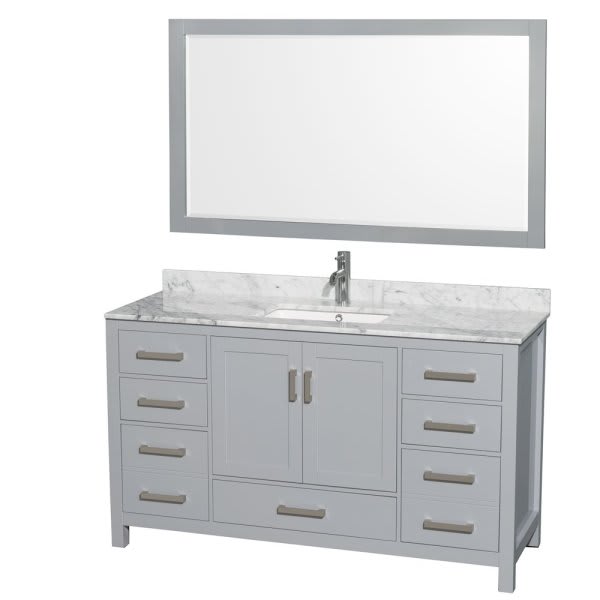 Wyndham Collection Sheffield 60 In. Single Bathroom Vanity W/ Mirror, Sink And Top (Gray)