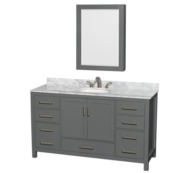 Wyndham Collection Sheffield 60 In. Single Bathroom Vanity W/ Sink And Medicine Cabinet (Dark Gray)