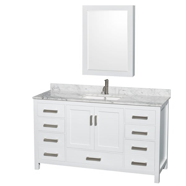 Design House Wyndham Sheffield White Single Bath Vanity 60 Inch With Top - Medicine Cabinet
