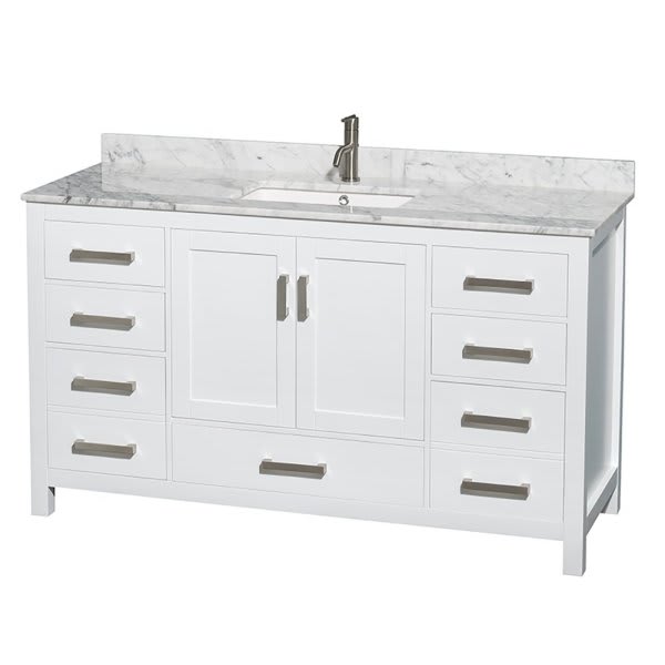 Design House Wyndham Sheffield White Single Bath Vanity 60 Inch With Top, Square Sink