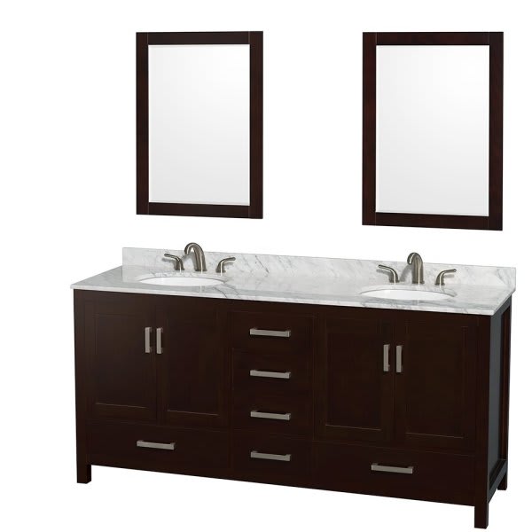 Wyndham Collection Sheffield 72 In. Double Bathroom Vanity W/ Sinks And Mirror (Espresso)
