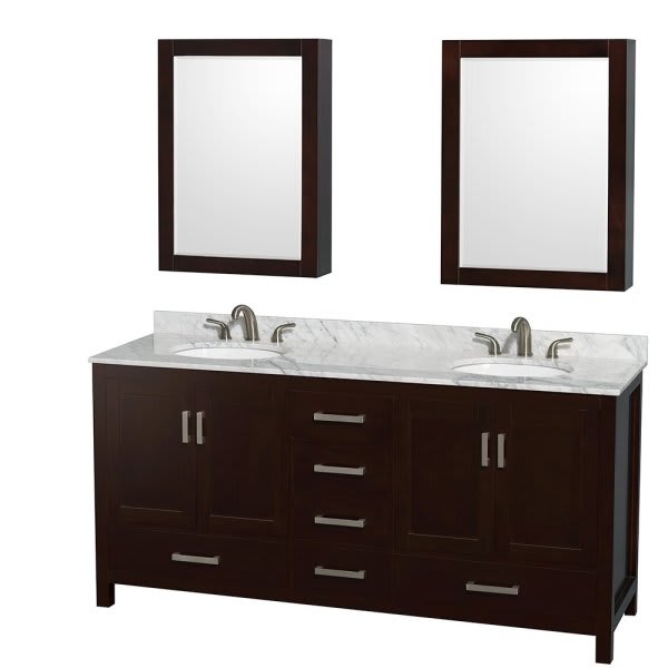 Wyndham Collection Sheffield 72 In. Double Bathroom Vanity W/ Top, Sinks, And Medicine Cabinets (Espresso)
