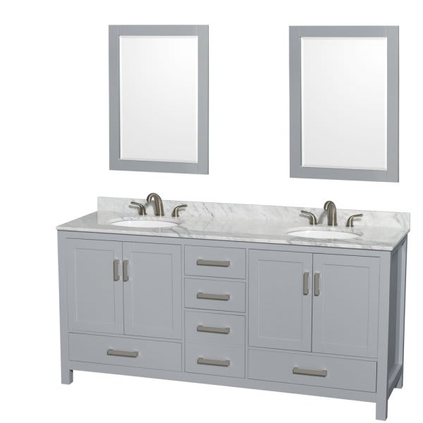 Wyndham Collection Sheffield 72 In. Double Bathroom Vanity W/ 24 In. Mirrors (Gray)