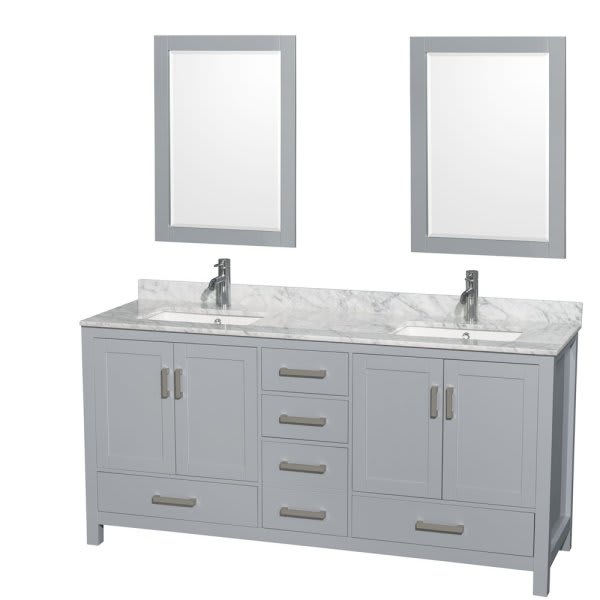 Wyndham Collection Sheffield 72 In. Double Bathroom Vanity W/ Top, Sinks, And Mirror (Gray)