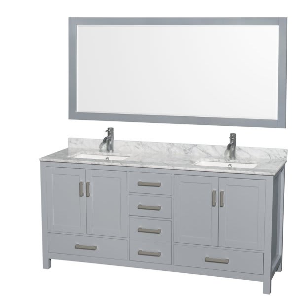 Wyndham Collection Sheffield 72 In. Double Bathroom Vanity W/ 70 In. Mirror (Gray)
