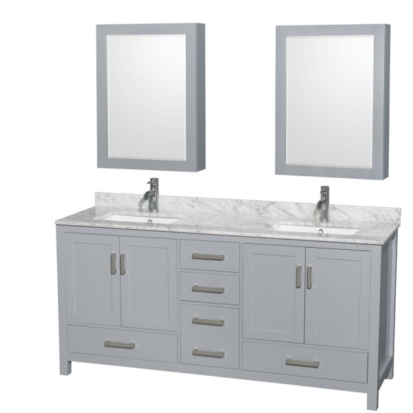 Wyndham Collection Sheffield 72 In. Double Bathroom Vanity W/ Top And Medicine Cabinets (Gray)
