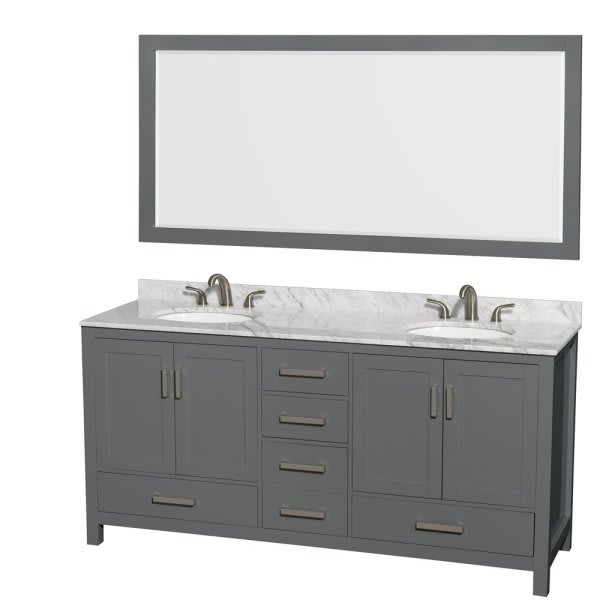 Wyndham Collection Sheffield 72 In. Double Bathroom Vanity W/ 70 In. Mirror (Dark Gray)