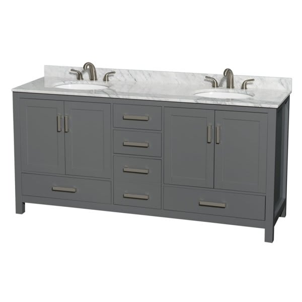 Wyndham Collection Sheffield 72 In. Double Bathroom Vanity W/ Top And Oval Sinks (Dark Gray)