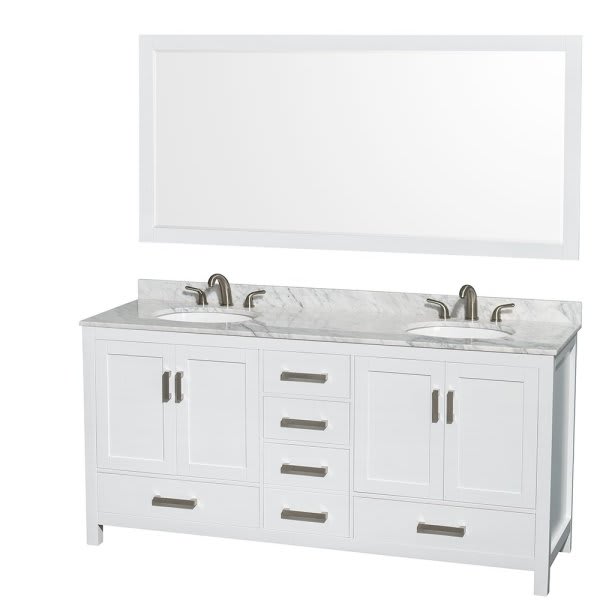 Wyndham Collection Sheffield 72 In. Double Bathroom Vanity W/ 70 In. Mirror (White)