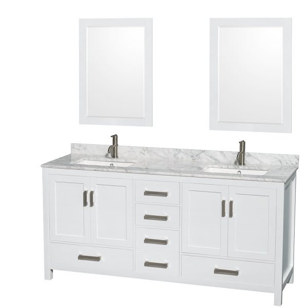 Wyndham Collection Sheffield 72 In. Double Bathroom Vanity W/ Mirrors (White)