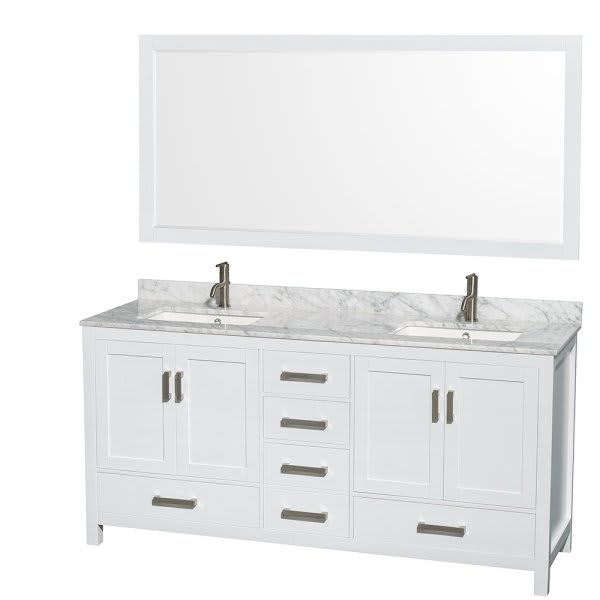 Wyndham Collection Sheffield 72 In. Double Bathroom Vanity W/ Top And Mirror (White)