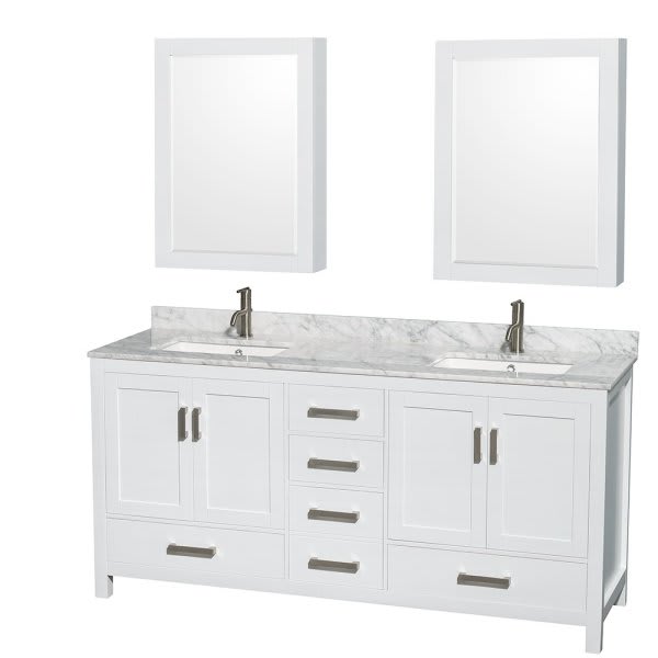 Wyndham Collection Sheffield 72 In. Double Bathroom Vanity W/ Top And Medicine Cabinets (White)