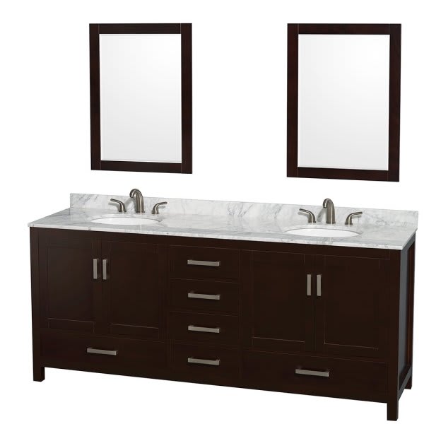 Wyndham Collection Sheffield 80 In. Double Bathroom Vanity W/ Oval Sinks And 24 In. Mirrors (Espresso)