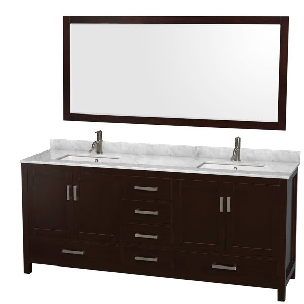 Wyndham Collection Sheffield 80 In. Double Bathroom Vanity W/ 70 In. Mirror (Espresso)